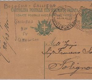 53620 - REGNO - INTERO POSTALE: annullo GALLIERA tondoquadro 1914