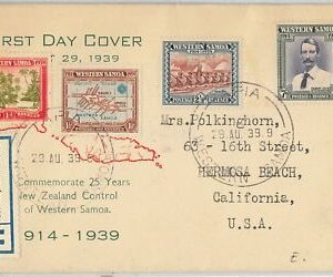 39881- WESTERN SAMOA postal history: SG 195/ 198 -  FDC COVER 1939  MAPS Music