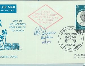 83257 - SAMOA - Postal History - SPECIAL FLIGHT Papal Visit SIGNED by PILOT 1970