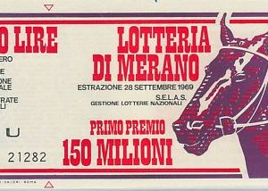 66134  - Vecchio  BIGLIETTO  LOTTERIA: Grande Lotteria Ippica di MERANO 1969
