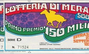 66136  - Vecchio  BIGLIETTO  LOTTERIA: Grande Lotteria Ippica di MERANO 1970