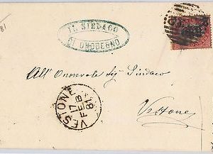 ITALIA REGNO: Sass 30 su LETTERA con annullo numerale sbarre 2422 - VESTONE 1881