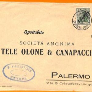 99942 - German Levant TURKEY - POSTAL HISTORY - COVER   to Palermo ITALY 1909