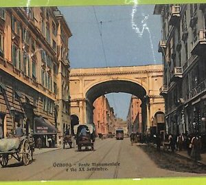aa9309- CARTOLINA D'EPOCA  GENOVA Città : Ponte Manumentale e via XX Settembre