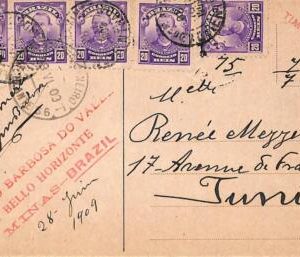 ac1532 - BRAZIL - POSTAL HISTORY - POSTCARD from Belo Horizonte to TUNISIA  1909