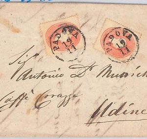 ANTICHI STATI:  LOMBARDO VENETO : Sassone 33 X 2  su BUSTA da  PADOVA 1862