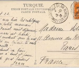 44926 -FRENCH LEVANT- POSTAL HISTORY - POSTCARD Costantinople Galata TURKEY 1922