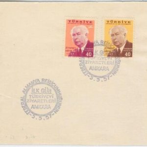 51004 - TURKEY  - POSTAL HISTORY: Stamps on paper FDC POSTMARK  Pres. Heuss 1957