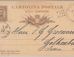 53628 - REGNO - INTERO POSTALE da MESSINA a SVEZIA SWEDEN 1885