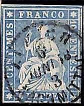 94994fC - SWITZERLAND - STAMP - Zumstein # 23cb  Red Thread  / Medium Paper USED