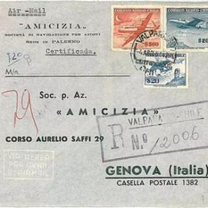 21733 - CHILE - Postal History -  REGISTERED Airmail COVER to ITALY
