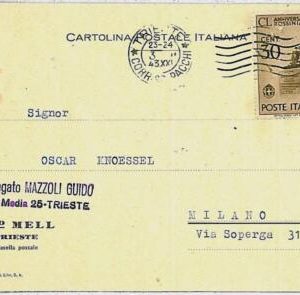 29700 - ITALY (Trieste) POSTAL HISTORY: stamp on POSTCARD - 1943 - MUSICROSSINI