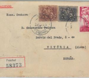 75373 - PORTUGAL - Postal History - Registered COVER from FUNCHAL to SPAIN 1955