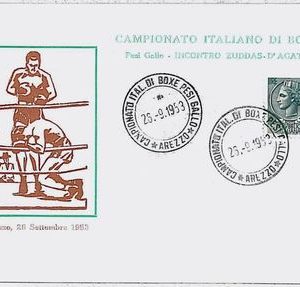 31930  CARTOLINA d'Epoca AREZZO - INCONTRO BOXE : ZUDDAS - D'AGATA 1953