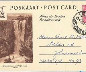 64670  - SOUTH AFRICA - POSTAL HISTORY: POSTAL STATIONERY CARD - WATERFALLS
