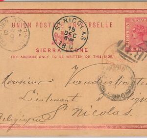 51986 -  SIERRA LEONE -  POSTAL HISTORY -  STATIONERY CARD to BELGIUM 1894