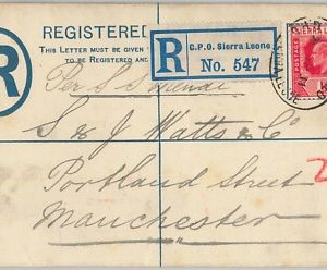 51984 -  SIERRA LEONE -  POSTAL HISTORY - REGISTERED STATIONERY COVER 1911
