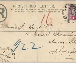 51983 -  SIERRA LEONE -  POSTAL HISTORY - REGISTERED STATIONERY COVER 1903