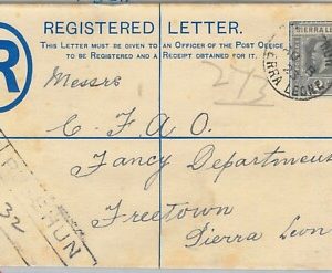 51979 -  SIERRA LEONE -  POSTAL HISTORY - REGISTERED STATIONERY COVER 1923