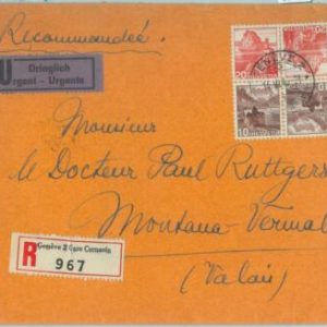 89099 - SWITZERLAND - POSTAL HISTORY - TETE-BECHE pairs on REGISTERED COVER 1946