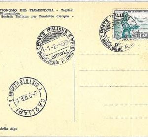 30976 - ITALY - POSTAL HISTORY: postcard 1953 - WATER  DAM  NATURE