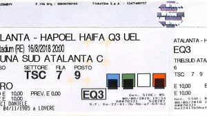 C0870 - Vecchio BIGLIETTO PARTITA CALCIO - 2018: ATALANTA - HAPOEL Haifa