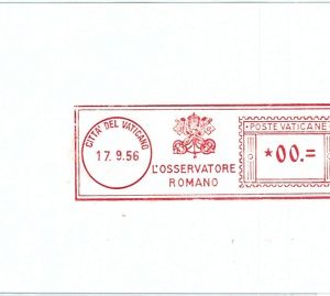 71917 - VATICANO - STORIA POSTALE - ANNULLO MECCHANICO rosso - PROVA! 1956