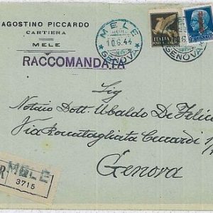 ITALIA RSI:  storia postale - BUSTA pubblicitaria MELE Genova 1944