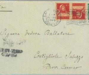 89093 - SWITZERLAND - POSTAL HISTORY - TETE-BECHE on  COVER to ITALY  1919