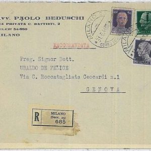 ITALIA RSI:  storia postale - BUSTA pubblicitaria MILANO - RACCOMANDATA 1944