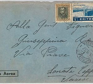 53405 - ERITREA  - Storia Postale: BUSTA con annullo GONDAR POSTA AEREA 1937