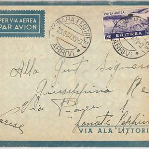 53406 - ERITREA  - Storia Postale: BUSTA con annullo ASMARA ARRIVI 1937
