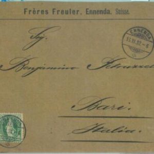 89088 - SWITZERLAND - POSTAL HISTORY -  EARLY COVER from ENNENDA to  ITALY  1892