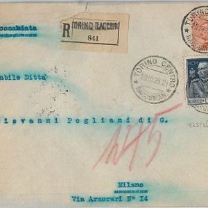 64168 - ITALIA REGNO - STORIA POSTALE : Sassone 191 su  BUSTA RACCOMANDATA  1926
