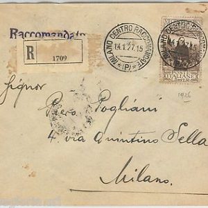 64171 -  REGNO - STORIA POSTALE : SAN FRANCESCO su  BUSTA RACCOMANDATA  1927