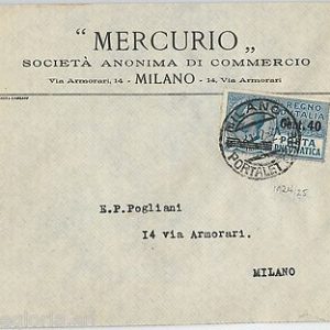 64187 - ITALIA REGNO - STORIA POSTALE: POSTA PNEUMATICA #7 isolato su BUSTA 1925