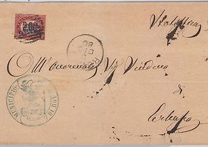 ITALIA REGNO: storia postale - Sassone 34 sovrastampa SPOSTATA su BUSTA  1880