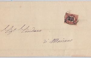 ITALIA REGNO: storia postale - Sassone 36 SOVRASTAMPA SPOSTATA  su BUSTA 1879
