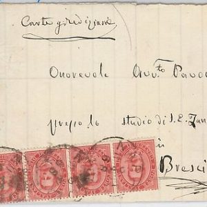 ITALIA REGNO: storia postale - S 38 striscia 4 su FASCETTA - TARIFFA MANOSCRITTI