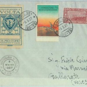 86635 - ITALY - Postal History - POSTER STAMP cover 1927  VOLTA Electricity COMO