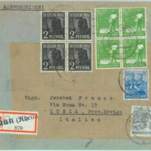 89312 - GERMANY Allied Occupation - POSTAL HISTORY -  REGISTERED COVER to ITALY
