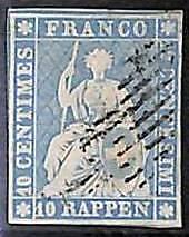 94994aA - SWITZERLAND - STAMP - Zumstein # 23ca  Red Thread  / Thin Paper USED