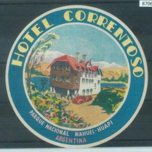 87069 - ARGENTINA - Vintage hotel LABEL - Hotel CORRENTOSO Hauel-Huapi