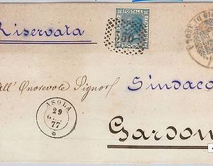 ITALIA REGNO: Sassone T26 su LETTERA con annullo doppio cerchio ASOLA 1877
