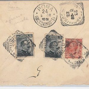 ITALIA REGNO: storia postale - Sass 80 * 2 +  82 su BUSTA RACCOMANDATA 1908
