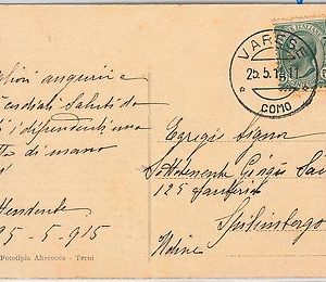 ITALIA REGNO: storia postale - Sass 81N varieta' dentellatura  su CARTOLINA 1915