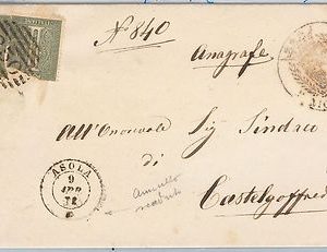 ITALIA REGNO: Sassone T14 x 2 su LETTERA con annullo doppio cerchio ASOLA  1878