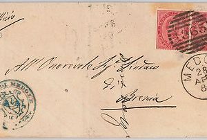 ITALIA REGNO: Sass 38 coppia LETTERA con annullo sbarre + cerchio MEDOLE 1880