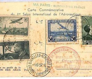 ai2695 - BELGIUM - Postal History - FIRST FLIGHT Bruxelles - Paris POSTCARD 1937