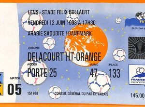 C2279- Vecchio BIGLIETTO PARTITA CALCIO- 1998 ARABIE SAOUDITE VS DENAMARK